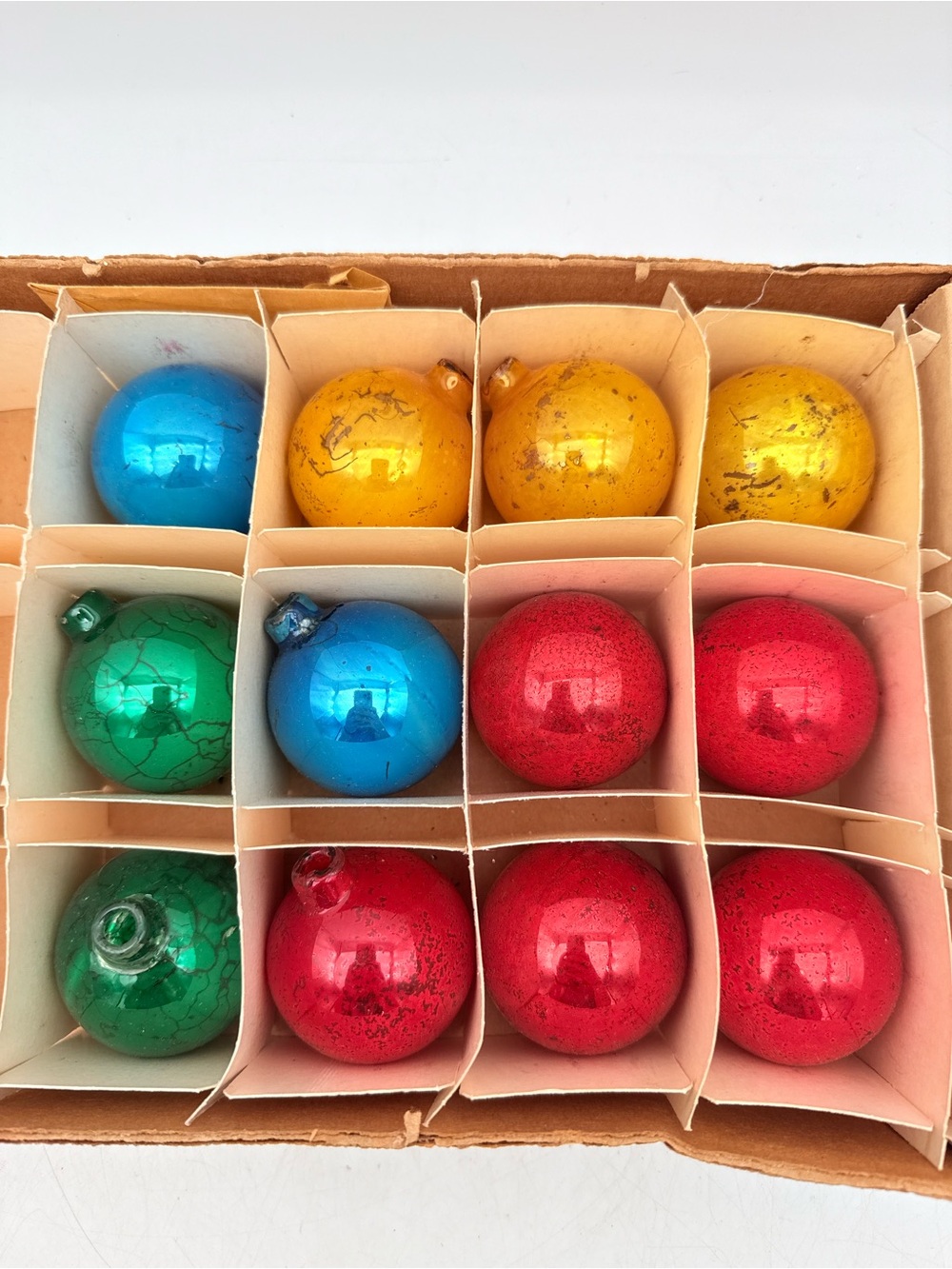 Vintage glass Colorful Holiday Ornaments - Red, Blue, Green, Yellow